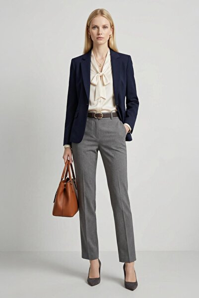 Rays 8404A Παντελόνι με κορδέλα στη μέση και κόψιμο V στη μέση, ανθρακί