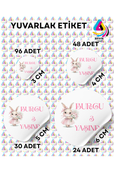 BEGİN ETİKET DOĞUM GÜNÜ ETİKETİ KİŞİSELLEŞTİRİLEBİLİR STİCKER YAPIŞKAN ETİKET...