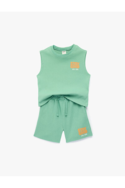 Koton Bisiklet Yaka Kolsuz Baskılı Pamuklu Atlet ve Şort Takımı - 2'li Set