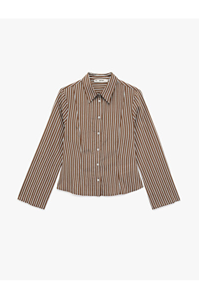 Koton Long Sleeve Classic Collar Slim Fit Viscose Striped Shirt