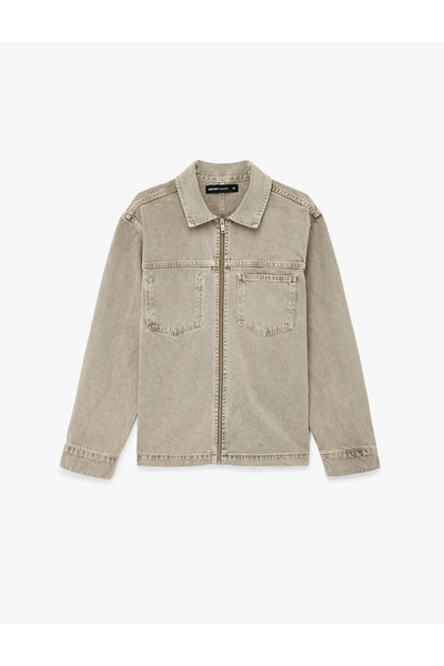 Koton Long Sleeve Cotton Pocket Zipper Jean Shirt Jacket