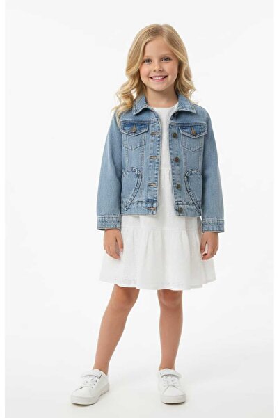 DMB BOYS & GIRLS Girl's Dress with Bolero and Heart Denim Jacket, Casual Holi...