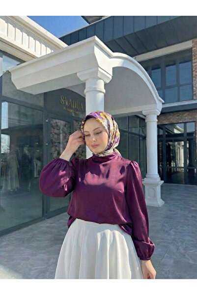 Lunsera Store تفاصيل سحاب خلفي - تونيك من الساتان - بلون البرقوق