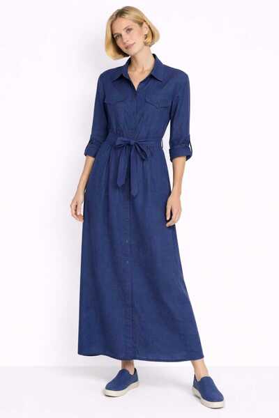 EGZOTİK ASORTİK Belted Pocket Cover Embroidered Detailed Shirt Dress