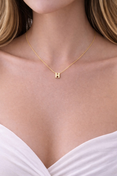 charmove ile kendinizi şımartın 14K Altın Renginde H Harf Minimal Model Çelik...