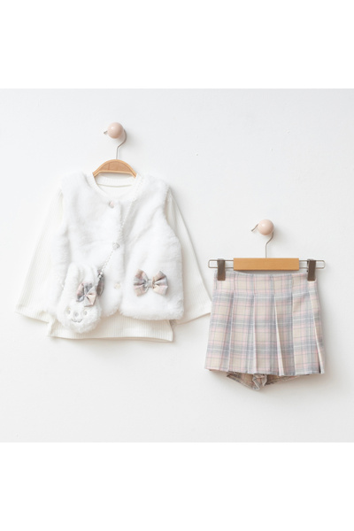 My Lusa baby wear İlay Κοριτσίστικο βελούδινο γιλέκο, πλισέ φούστα, βελούδινη...