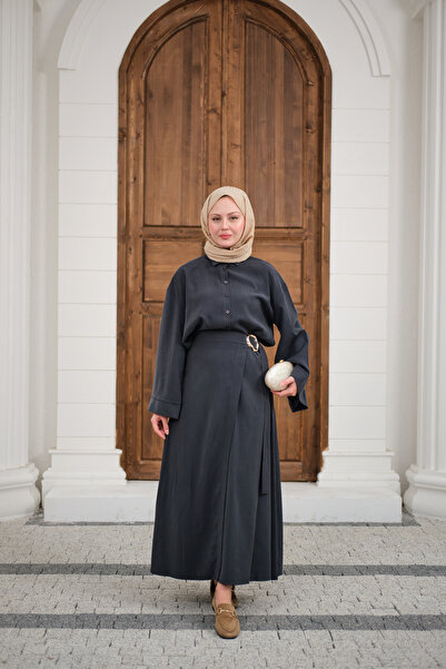 LOCCO Women's Gold Belt Detailed Shirt Suit Anthracite