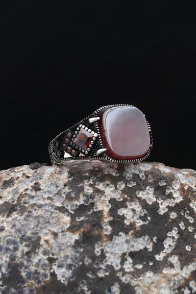 Prestige Kırmızı Akik Taşlı Kare Tasarımlı 925 Ayar Gümüş Erkek Yüzük 902541