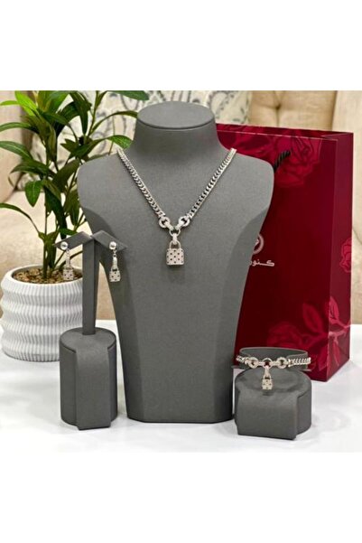 KUNOOZ Silver Zircon Lock Set Alternative to Gold