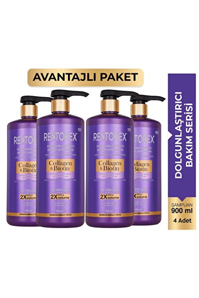 Restorex Collagen&Biotin Şampuan 900 Ml 4 Adet Hacim ve Güçlendirme