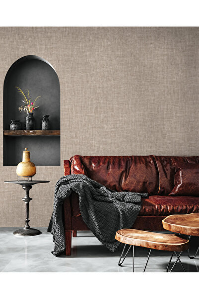 Adawall MUSE Koleksiyonu 25104-8 Vizon Bej Keten Efektli Modern Duvar Kağıdı