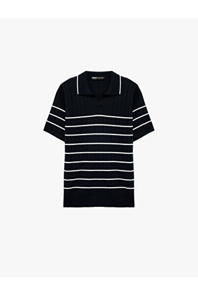 Koton Viscose Polo Collar Striped Textured Short Sleeve Knitwear T-Shirt