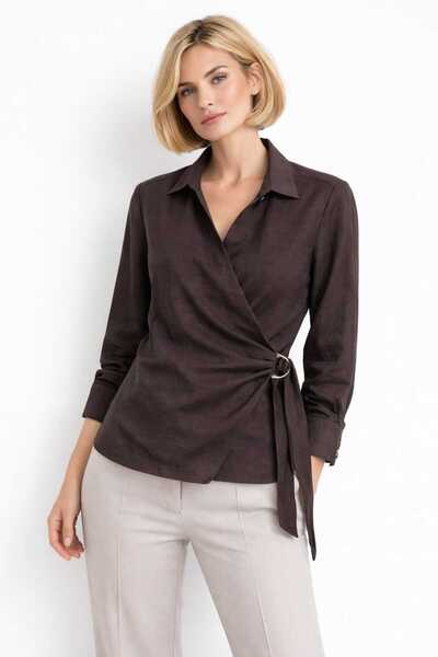 EGZOTİK ASORTİK Tied Double-Breasted Gold Buckle Blouse