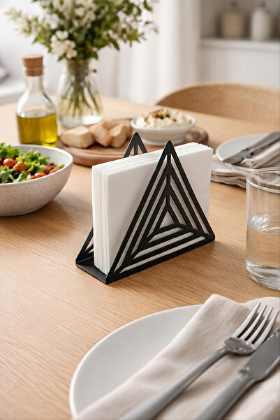 Işıl Concept Lüks Peçetelik, Üçgen Metal Peçetelik, Siyah Dekoratif Masa Üstü...