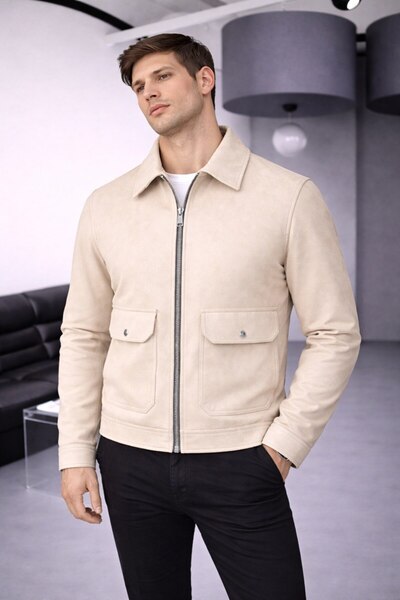 BASEL.CO Basic Suede Jacket with Pocket Detail