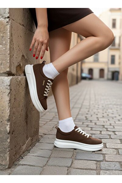 NOVELLAM SHOES Women's Lesssss Brown Suede Thick Sole Orthopedic Daily Sneakers