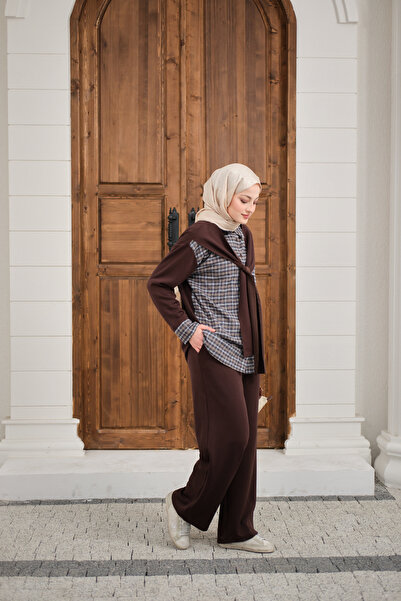 LOCCO Women's Plaid Pattern Two-Piece Suit Brown