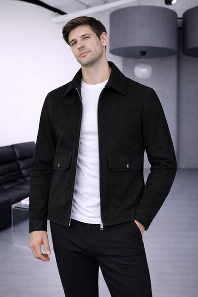 BASEL.CO Basic Suede Jacket with Pocket Detail