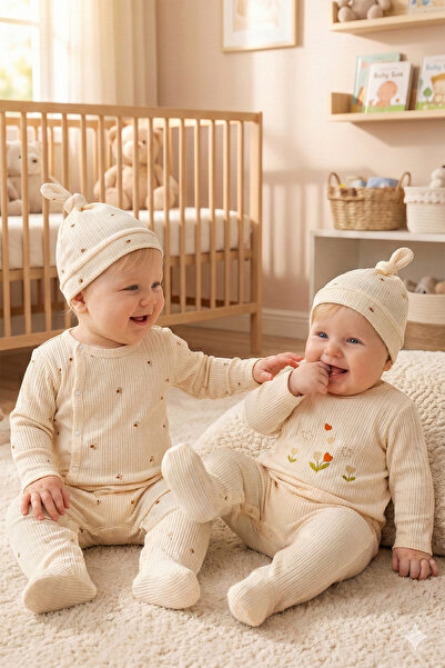 Babymod 2-Piece Cotton Baby Girl Romper Set with Floral Patterned Hat