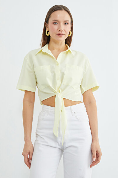 Fulla Moda Double Pocket Tie Front Crop Shirt