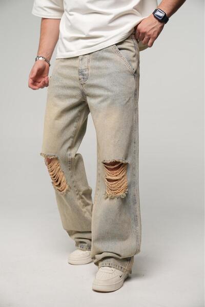 BPM Premium High Wash Lasered Baggy Denim Pants