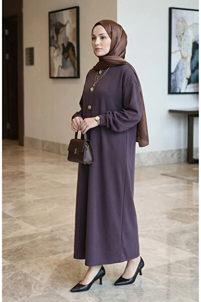 sefamerve Button Detailed Hijab Dress 2193-06 Anthracite