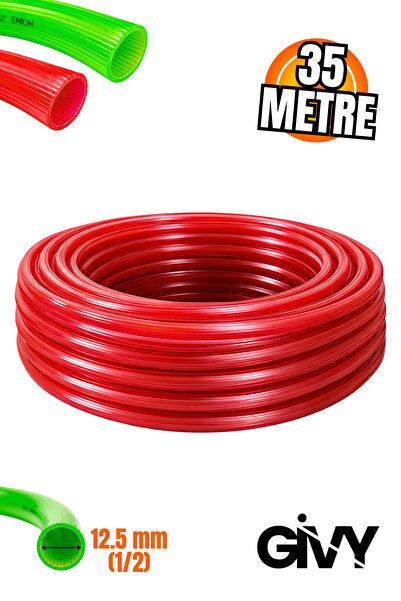 GİVY Silikonlu Hortum PVC 1/2″ Çizgili Hortum 35 Metre | Esnek Bahçe ve Sulam...