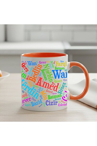 ZERYA Classic Blue Mug with Kurdish Cities Design - Classic Blue Color Mug Ba...