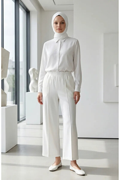 sefamerve Elastic Waist Trousers 71126-01 Cream