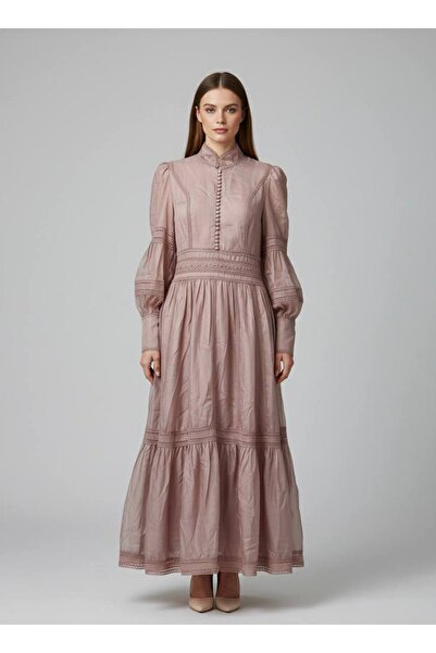 Rabiossa فستان ماكسي نسائي مزين بالدانتيل وأكمام بالون