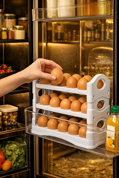 Comprox منظم بيض أبيض اللون للثلاجة مكون من 3 طبقات داخل الباب