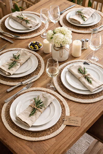 ecrella Home Design 6’lı Jüt Hasır Supla – Beyaz Kenarlı Amerikan Servis Supl...