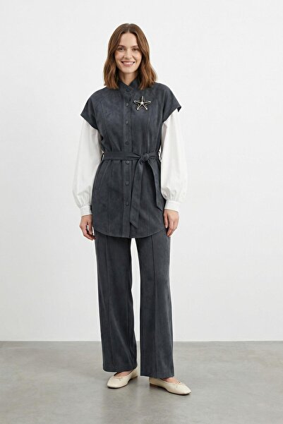 Puane Women's Modal Hakim Collar Trouser Suit - 14454Tks - Black