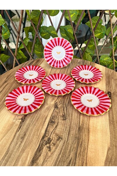 GÜRCÜGLASS Pink Butterfly Ruffle Tea Plate.