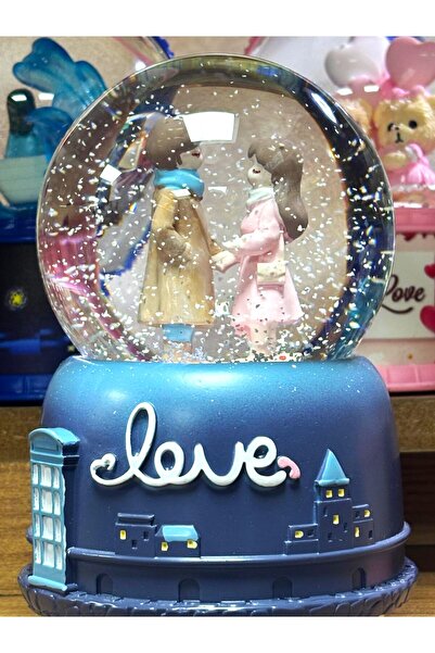 GNR İki Sevgili Love Temalı Kar Küresi Işıklı Müzikli Püskürtmeli Pilli Dekor...