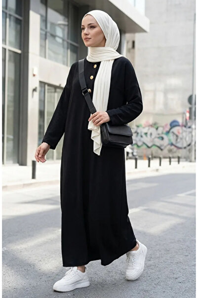 sefamerve Rochie cu nasturi decorate 2193-02 Negru