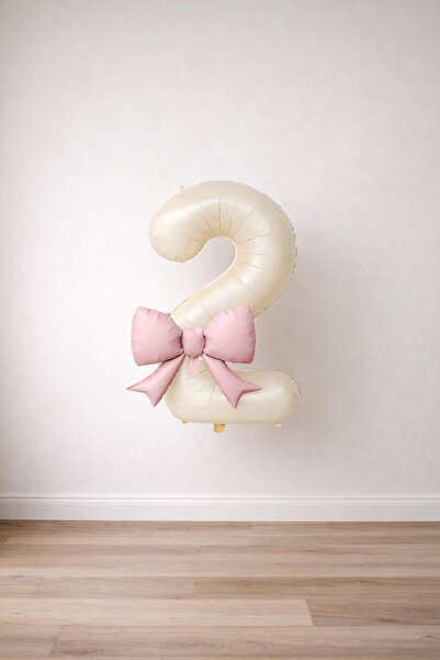 Patladı Gitti Pink Bow & Cream 2 Number Foil Balloon Set