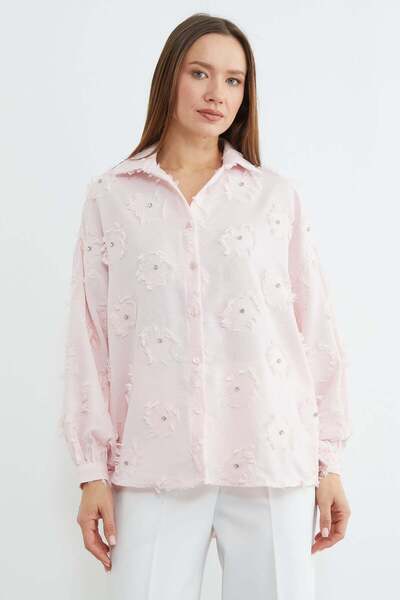 Fulla Moda Tasseled Stone Embroidered Casual Shirt