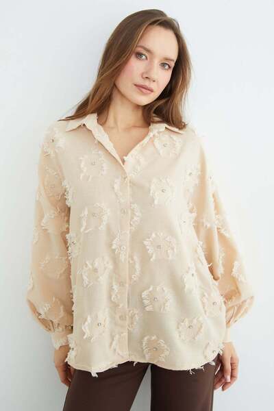 Fulla Moda Tasseled Stone Embroidered Casual Shirt
