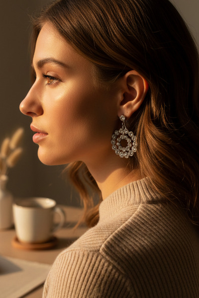 takimaster Women's Silver Color Zircon Stone Earrings - Sparkling Vintage Flo...