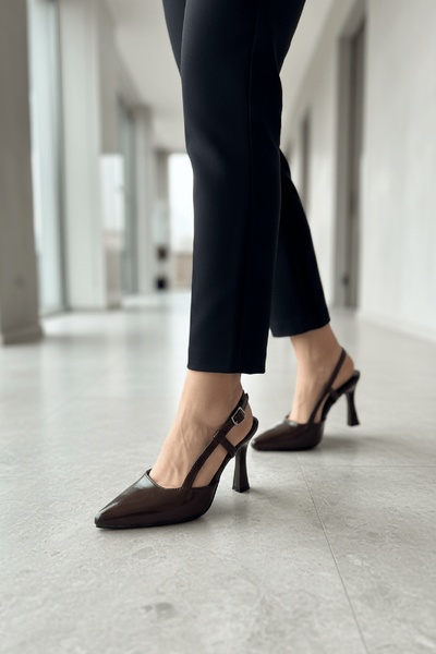 DURUNUN BUTİĞİ Sarim Brown Pointed Toe Heeled Shoes with Side Windows (9 cm H...