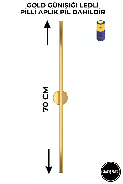 SatışMax Modern Dekoratif Led Duvar Aplik 70 Cm Gold 1 Adet PİLLİ GÜNIŞIĞI LED