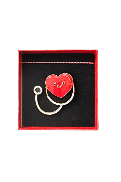 Abundo Red Heart Stethoscope Brooch