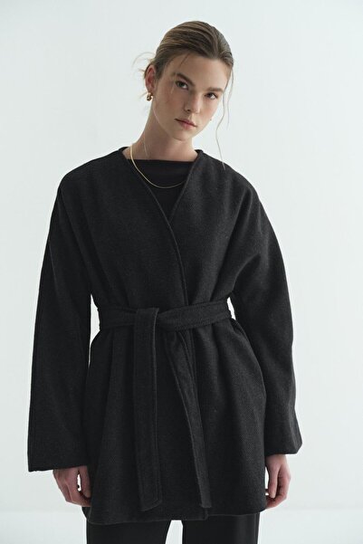 Merve Gültekin Lined Cashmere Kimono Black