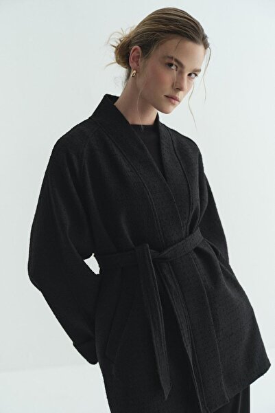 Merve Gültekin Tweed Kimono Black