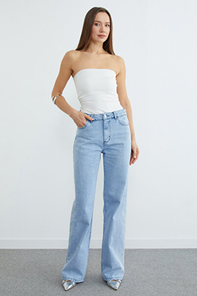 Fulla Moda Stone Detailed Palazzo Jeans