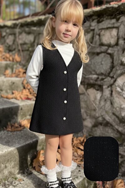 My Kids Wear Girl's Festive Buttoned Tweed Vest 2-Piece Set 12539