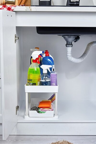 Lumindra Beyaz 2 Katlı Sürgülü Dolapiçi Mutfak Banyo Dolap Tezgah Altı Evye A...