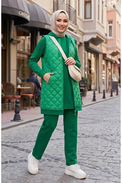 sefamerve Set de trei piese cu vestă matlasată 70060-03 Verde smarald