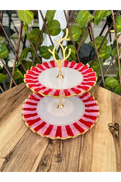 GÜRCÜGLASS Pembe Kekebek 2 Katlı Şekerlik fırfır.